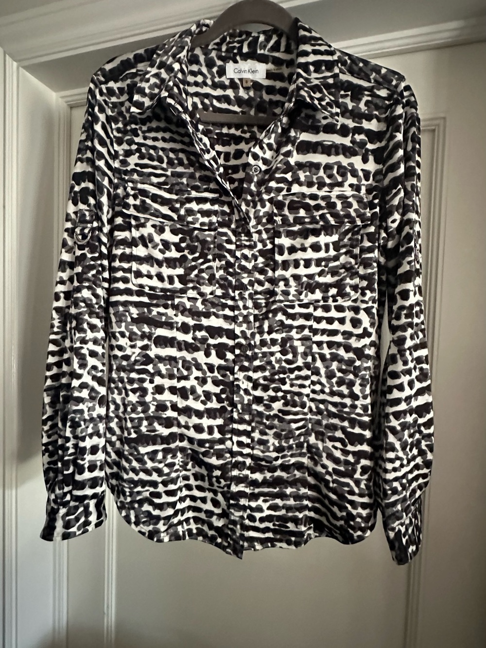 Calvin Klein Black & White Abstract Print Button-Down Shirt